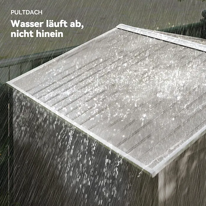 Outsunny Gerätehaus - Außenbreite inkl. Dachüberstand: 277 cm, Außentiefe inkl. Dachüberstand: 195 cm, Stahl, Braun - Transparentes Pultdach aus Wellkunststoff, von dem Regenwasser abläuft.