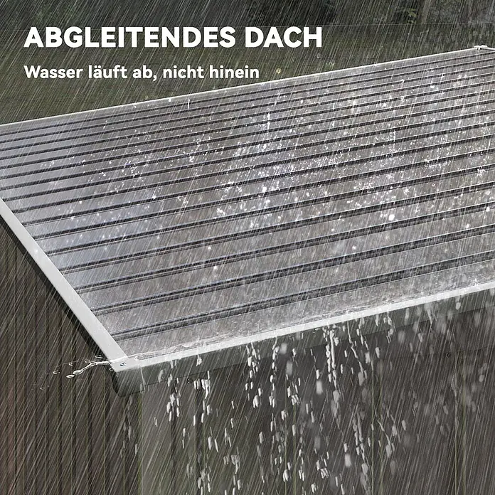 Outsunny Gerätehaus - Außenmaß inkl. Dachüberstand (B x T): 206 x 154 cm, Stahl, Hellgrau - Transparentes Wellplattendach im Regen, das Wasser effektiv ableitet.
