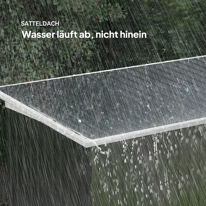 Outsunny Gerätehaus - Außenbreite inkl. Dachüberstand: 280 cm, Außentiefe inkl. Dachüberstand: 130 cm, Stahl, Dunkelgrau - Transparente Wellplatte lässt Regenwasser abperlen, zeigt ihre wasserdichte Funktion.