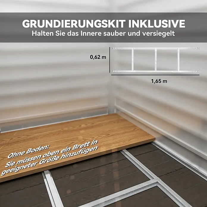 Outsunny Gerätehaus - Außenbreite inkl. Dachüberstand: 142 cm, Außentiefe inkl. Dachüberstand: 184 cm, Stahl, Hellgrau - Metallfundament-Rahmen-Bausatz (0,62x1,65m) hält den Innenraum sauber und dicht, erfordert Holzfußboden.