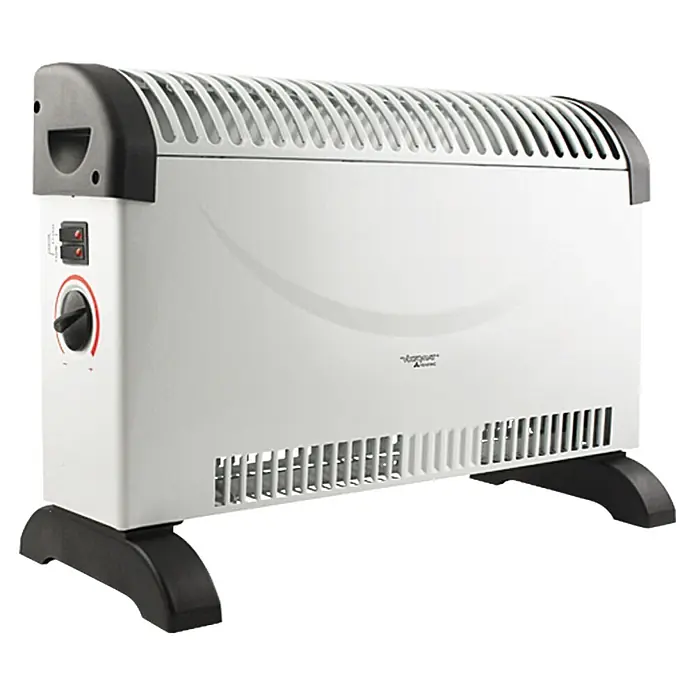 Voltomat HEATING Convector - 2.000 W, Blanco - Un calefactor de convección portátil blanco con detalles y controles negros, diseñado para calentar habitaciones de manera eficiente.