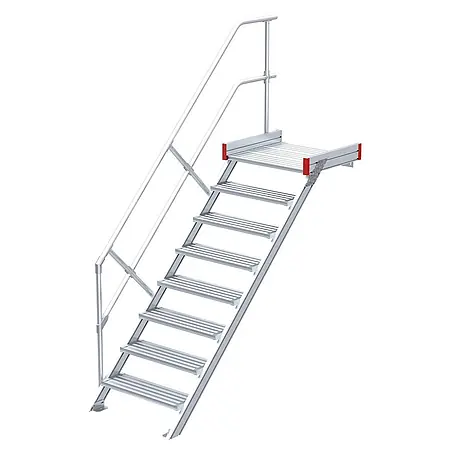 Euroline  Außentreppe 511 Podesttreppe 45° 1000mm Stufenbreite 8 Stufen Alu gerieft