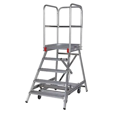 Euroline  Arbeitsplattform Premium 515 Mobile Podesttreppe einseitig mit Zentralfeststellung 5 Stufen