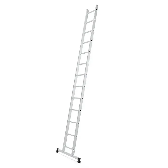 Werner Anlegeleiter Sprossenanlegeleiter 13 Stufen - Anzahl Tritte: 13 Stk., Arbeitshöhe: 4.580 m, Aluminium - Silberne Aluminium-Anlegeleiter mit Stabilisatorstange am Fuß.