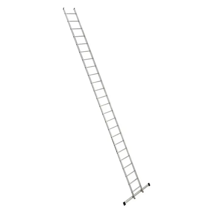Euroline Anlegeleiter Premium 301 Sprossenanlegeleiter 24 Sprossen - Anzahl Tritte: 24 Stk., Arbeitshöhe: 8.050 m, Aluminium - Lange silberne Aluminiumleiter mit Stabilisatorstange und schwarzen Fußkappen.