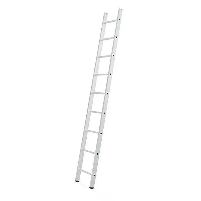 Werner Anlegeleiter Sprossenanlegeleiter 9 Stufen - Anzahl Tritte: 9 Stk., Arbeitshöhe: 3.500 m, Aluminium - Silberne einteilige Aluminiumleiter, nach oben gelehnt.