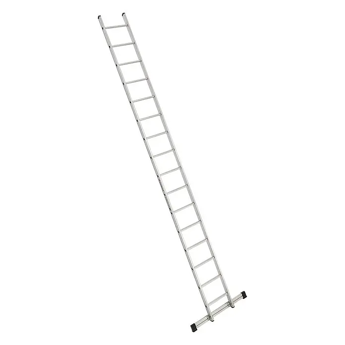 Euroline Anlegeleiter Premium 301 Sprossenanlegeleiter 16 Sprossen - Anzahl Tritte: 16 Stk., Arbeitshöhe: 5.800 m, Aluminium - Lange, silberne Aluminium-Anlegeleiter mit breitem Stabilisatorfuß.