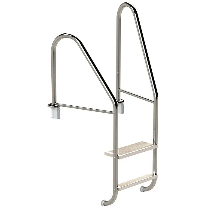 Ideal Eichenwald Anlegeleiter Poolleiter Modell 07 Marina Öffentlich Einbauhalterung Beckentiefe 780mm 2 - Anzahl Tritte: 2 Stk., Belastbarkeit: 120 kg, Edelstahl - Polierte Edelstahl-Poolleiter mit gebogenen Handläufen und zwei rutschfesten Stufen.
