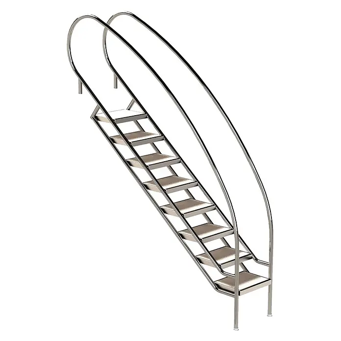 Ideal Eichenwald Anlegeleiter Pooltreppe Modell 08.2 Miami Swing Beckentiefe 1999mm Ausladung 2088mm 8 -W - Anzahl Tritte: 8 Stk., Belastbarkeit: 120 kg, Edelstahl - Edelstahl-Einstiegstreppe mit geschwungenen Handläufen und strukturierten, rutschfesten Stufen.