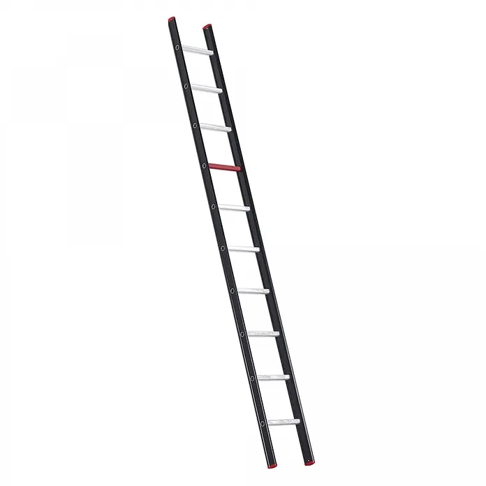 Altrex Anlegeleiter Nevada Anlegeleiter NZER 1030 10 Sprossen - Anzahl Tritte: 10 Stk., Arbeitshöhe: 4.000 m, Aluminium - Schwarze Leiter mit silbernen Sprossen, roten Kappen und einer roten Sprosse.
