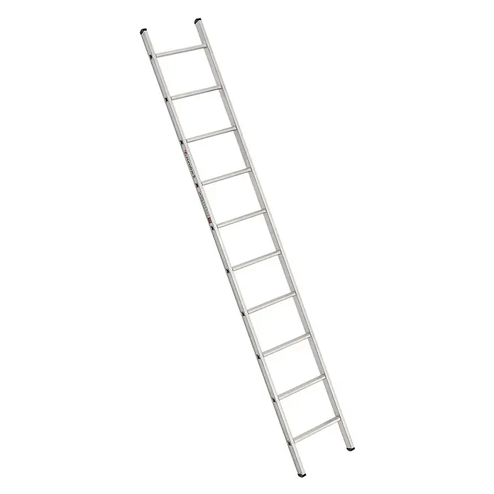 Euroline Anlegeleiter Premium 301 Sprossenanlegeleiter 10 Sprossen - Anzahl Tritte: 10 Stk., Arbeitshöhe: 4.150 m, Aluminium - Silberfarbene Aluminiumleiter mit schwarzen Schutzkappen.