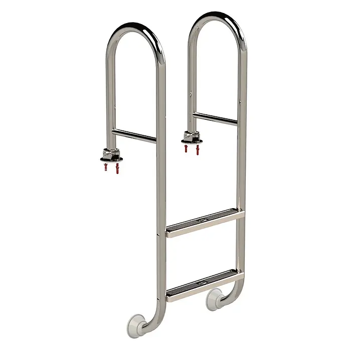 Ideal Eichenwald Anlegeleiter Poolleiter Modell 02 Tina klappbar Beckentiefe 780mm 2 Stufen - Anzahl Tritte: 2 Stk., Belastbarkeit: 120 kg, Edelstahl - Polierte Edelstahl-2-Stufen-Poolleiter mit rutschfesten Tritten, Wandankern und Bodenpuffern.