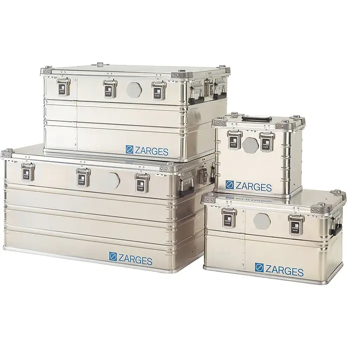 Zarges Aufbewahrungsbox Universalkiste K470 IP 67 Aluminium 259 l - Aluminium - Mehrere ZARGES K470 Aluminiumkisten in verschiedenen Größen, ideal für Transport und Lagerung.