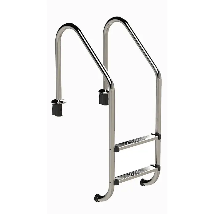 Ideal Eichenwald Anlegeleiter Poolleiter Modell 56 Tiefbeckenleiter weite Ausladung Leiterlänge 694mm 2 - Anzahl Tritte: 2 Stk., Belastbarkeit: 120 kg, Edelstahl - Schwimmbadleiter aus poliertem Edelstahl mit zwei rutschfesten Stufen und schwarzen Beschlägen.