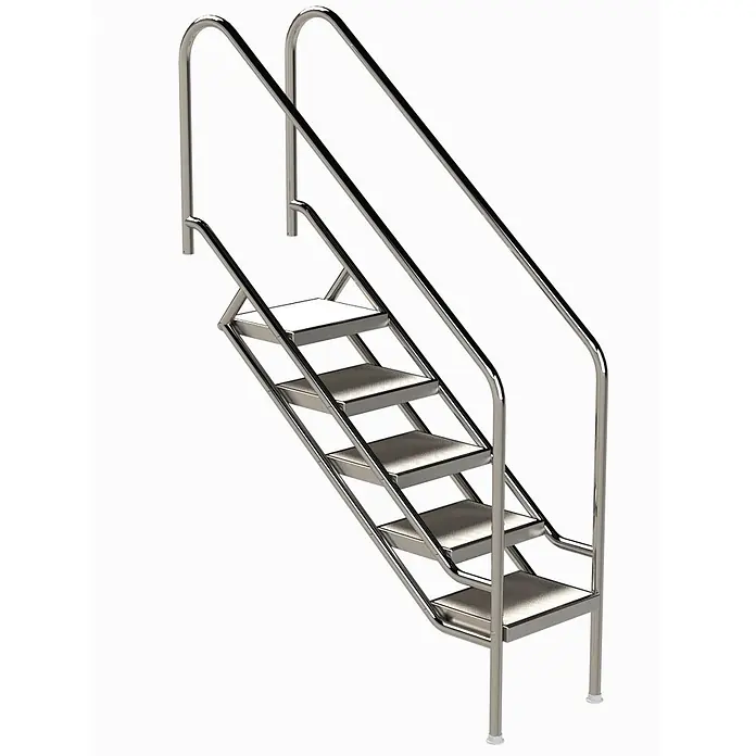 Ideal Eichenwald Anlegeleiter Pooltreppe Modell 08.1 Miami Beckentiefe 1399mm Ausladung 1338mm 5 Waffelbl - Anzahl Tritte: 5 Stk., Belastbarkeit: 120 kg, Edelstahl - Treppe aus poliertem Edelstahl mit sechs strukturierten Stufen und robusten Handläufen.