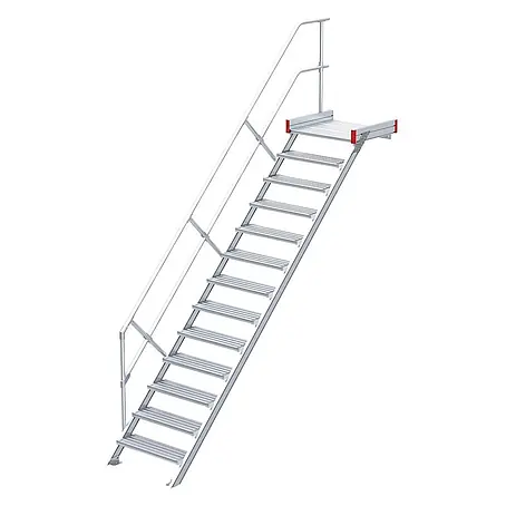 Euroline  Außentreppe 511 Podesttreppe 45° 600mm Stufenbreite 13 Stufen Alu gerieft