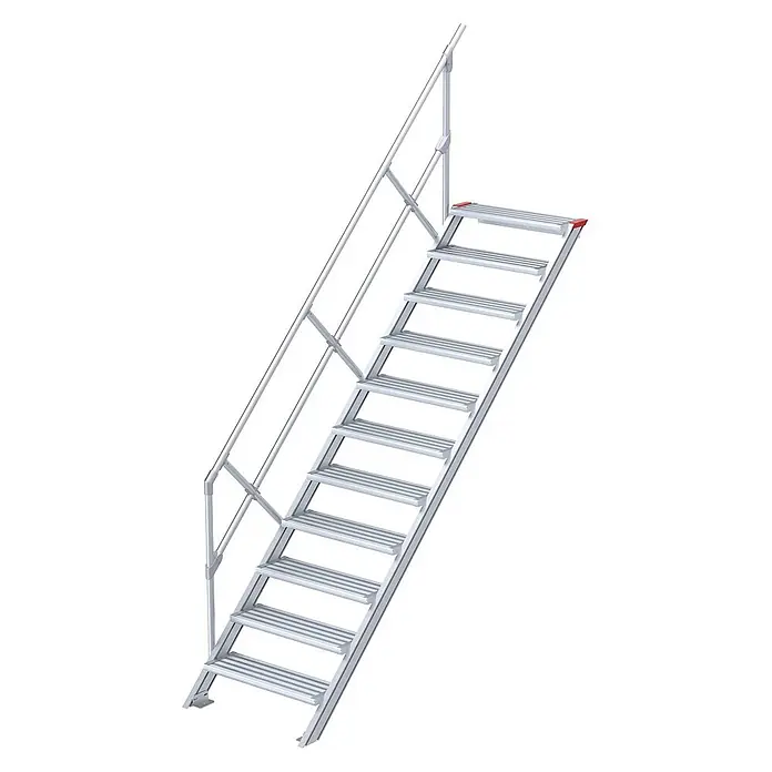 Euroline Außentreppe 510 Treppe 45° 600mm Stufenbreite 11 Stufen Alu gerieft - 60 cm, Anzahl Steigungen: 11 Stk. - Tragbare Aluminiumtreppe mit Handlauf, ideal für temporären Zugang oder Plattformen.