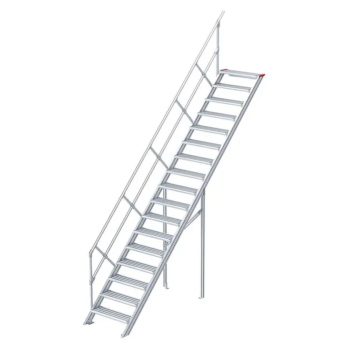 Euroline Außentreppe 510 Treppe 45° 1000mm Stufenbreite 17 Stufen Alu gerieft - Anzahl Steigungen: 17 Stk. - Modulare Aluminium-Zugangstreppe mit Handläufen für Industrie- und Baustellen.