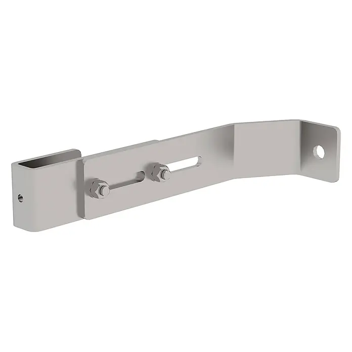 Munk Mehrzweckleiter Wandhalter für Schachtleitern verstellbar 200-250mm Edelstahl 1 Stück - Edelstahl - Silberne Metall-Montagehalterung mit zwei Schrauben und Langlöchern für verstellbare Verbindung.