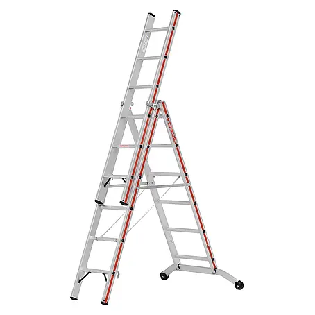 Hymer  Mehrzweckleiter Stufenmehrzweckleiter mit Wandlaufrollen 3x6 Sprossen/Stufen