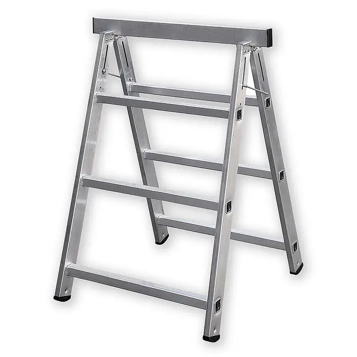 Iller Leiter Mehrzweckleiter klappbare Aluminium-Leiter - Anzahl Tritte: 3 Stk., Belastbarkeit: 300 kg, Stahl - Silberner Aluminium-Klappbock, bietet stabilen Halt für diverse Arbeiten.