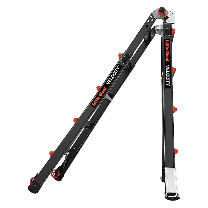 Altrex Mehrzweckleiter Vielzweckleiter Velocity Black Pro 4x4 Sprossen - Anzahl Tritte: 4 Stk., Arbeitshöhe: 5.540 m - Schwarz-orange Little Giant Velocity Mehrzweck-Klappleiter mit Rollen.