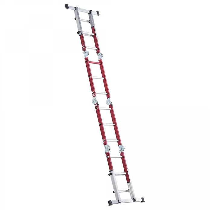 Altrex Mehrzweckleiter Vielzweckleiter Varitrex Do-it-all 4x3 Sprossen - Anzahl Tritte: 3 Stk., Arbeitshöhe: 4.300 m, Aluminium - Rot-silberne Mehrzweckleiter, ausgefahren.