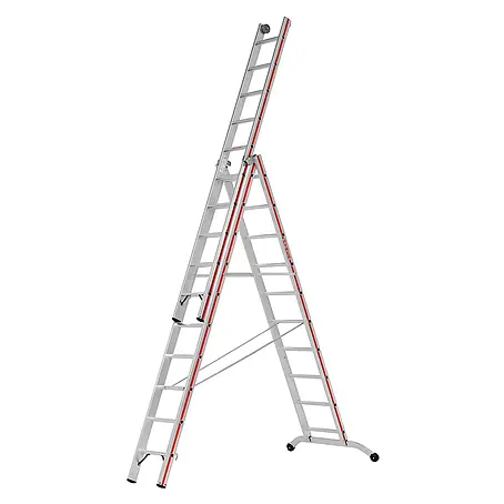 Hymer  Mehrzweckleiter Stufenmehrzweckleiter mit Wandlaufrollen 3x10 Sprossen/Stufen