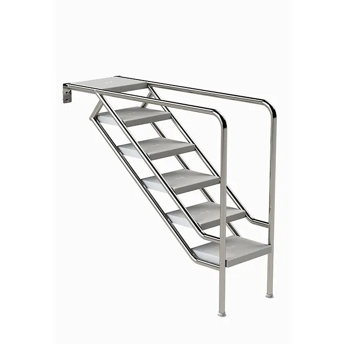 Ideal Eichenwald Mehrzweckleiter Pooltreppe Modell 08.3 Miami nur Unterteil Beckentiefe 1599mm 6 ABS-Stufen - Anzahl Tritte: 6 Stk., Belastbarkeit: 120 kg, Edelstahl - Polierte Edelstahlleiter mit grauen Anti-Rutsch-Stufen und Handläufen.