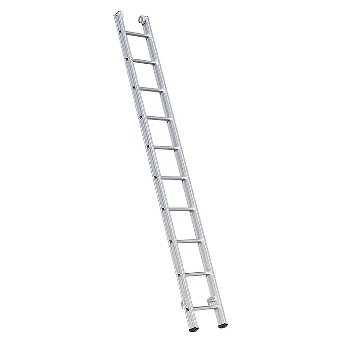 Euroline Mehrzweckleiter Premium 307 Mehrzweckleiter 3x10 Sprossen - Anzahl Tritte: 10 Stk., Arbeitshöhe: 8.100 m - Silberne Aluminium-Anlegeleiter mit Rollen oben.
