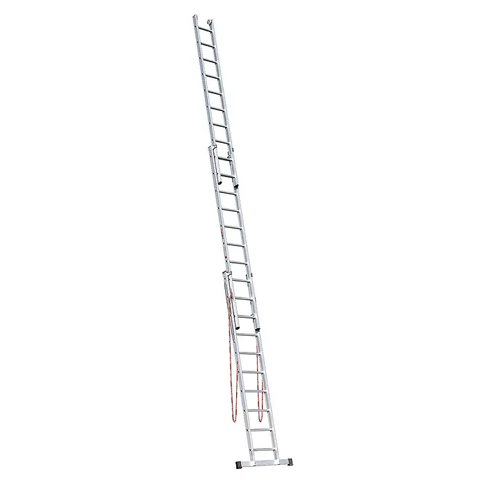 Euroline Mehrzweckleiter Premium 307 Mehrzweckleiter 3x10 Sprossen - Anzahl Tritte: 10 Stk., Arbeitshöhe: 8.100 m - Dreiteilige Aluminium-Schiebeleiter mit roten Seilen zur einfachen Höhenverstellung.