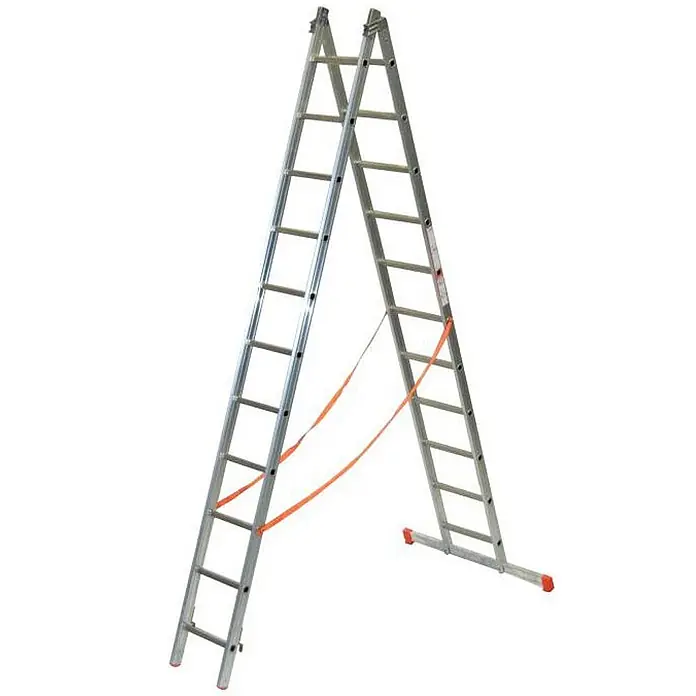 Facal Mehrzweckleiter Mehrzweckleiter 2-teilig GENIA S300 2x11 Sprossen - Anzahl Tritte: 11 Stk., Arbeitshöhe: 6.840 m, Aluminium - Silberne Aluminium-Klappleiter mit orangen Sicherungsgurten, vielseitig einsetzbar.