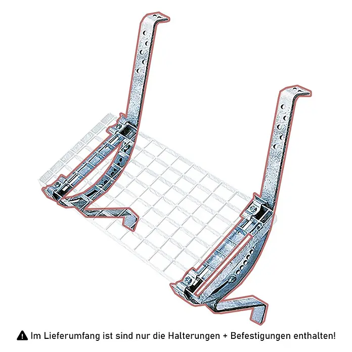 Iller Leiter Dachleiter Aluminium-Leiter - Stahl - Zwei silberne Metall-Halterungen mit Befestigungen, zum Anbringen eines Rostes oder Regals.