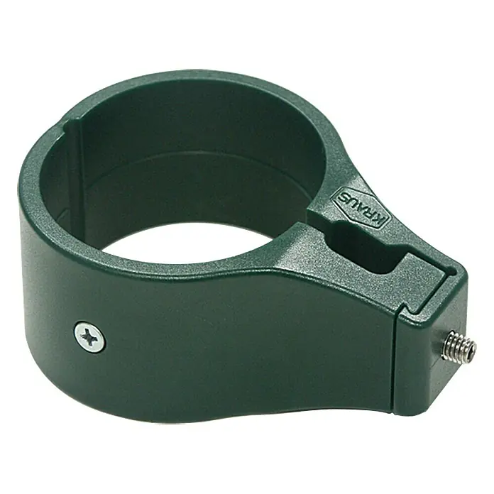 Kraus Universalschelle - Grün, Durchmesser: 60 mm - Nahaufnahme einer grünen Kraus-Rohrschelle mit Schraube und Gewinde.