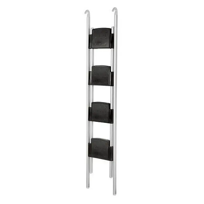 Alu-Line Dachleiter Frankana Basic von Alkovenleiter Wohnmobilleiter 4 Stufen - Anzahl Tritte: 4 Stk., Belastbarkeit: 125 kg, Aluminium - Silbernes Hängeregal mit vier schwarzen Fächern für Handtücher oder Zeitschriften.