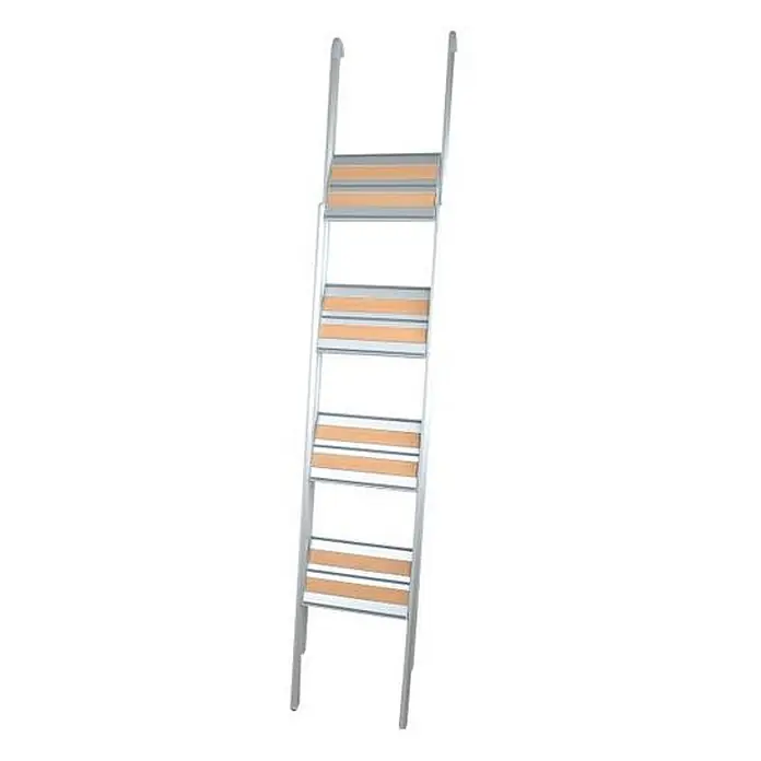 Alu-Line Dachleiter Frankana Comfort von Alkovenleiter Wohnmobilleiter 4 Stufen - Anzahl Tritte: 4 Stk., Belastbarkeit: 125 kg, Aluminium - Aluminium-Badeleiter mit sechs breiten, hellbraunen Stufen.