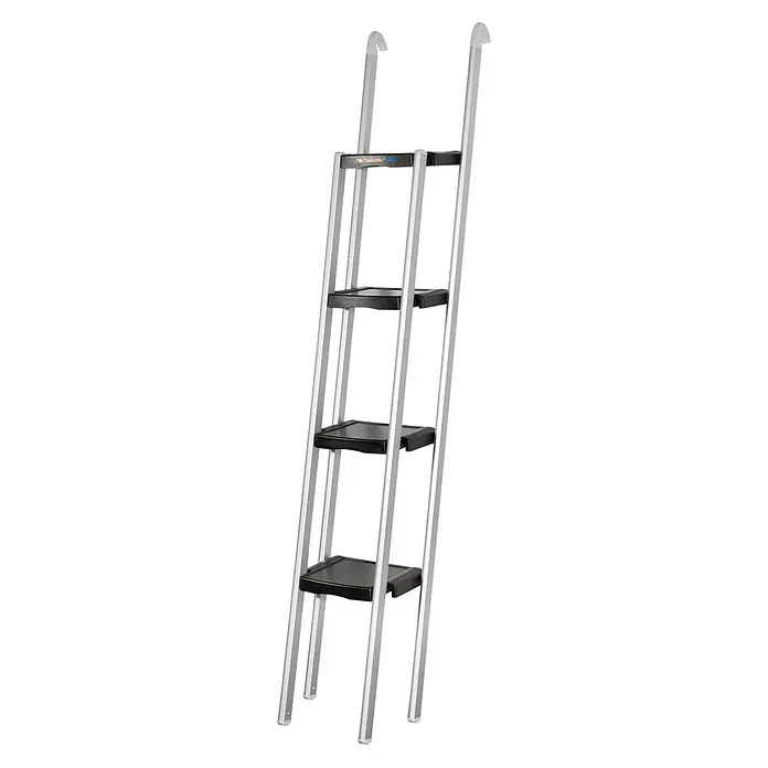 Alu-Line Dachleiter Frankana Basic von Alkovenleiter Wohnmobilleiter 4 Stufen - Anzahl Tritte: 4 Stk., Belastbarkeit: 125 kg, Aluminium - Frankona Leiter mit silbernem Aluminiumrahmen und vier schwarzen Kunststoffstufen, mit Haken oben.