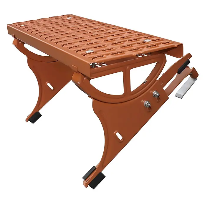 Euroline Dachleiter Standrost - Aluminium - Orangefarbene, klappbare Metallstufe mit perforierter Anti-Rutsch-Oberfläche und Gummifüßen.