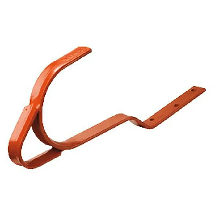 Zarges Dachleiter Sicherheitsdachhaken für Pfannen- und Falzziegel braun -  - Oranger Metall-Halbrunden-Dachrinnenhalter mit langem, flachem Befestigungsarm und vorgebohrten Löchern.
