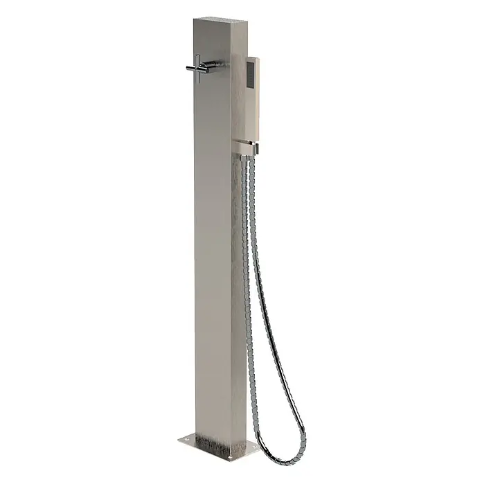 Ideal Eichenwald Pooldusche Modell 40.1 Gartendusche Madeira Typ Mischbatterie - Edelstahl - Freistehende Edelstahl-Außendusche mit Kreuzgriffmischer und Handbrause.