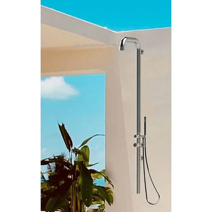Ideal Eichenwald Pooldusche Modell 70 Gartendusche Sylt Wandmontiert - Höhe: 0,01 m, Edelstahl - Silberfarbene Außendusche mit Handbrause, für den Außenbereich konzipiert.