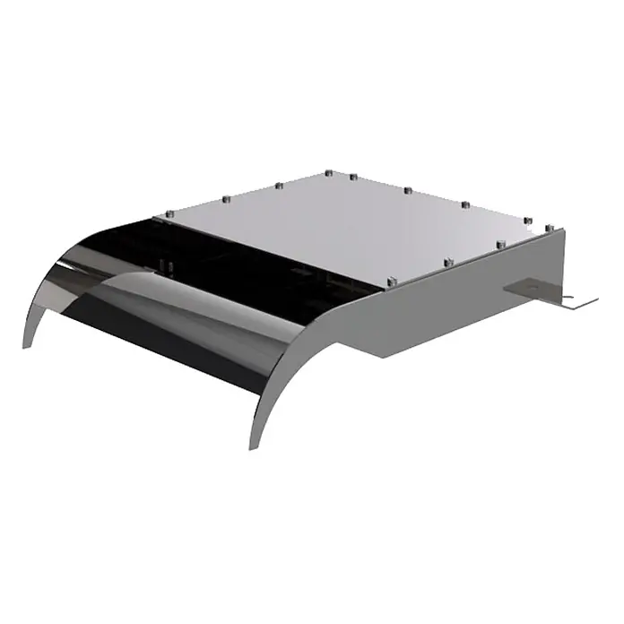 Ideal Eichenwald Pooldusche - Edelstahl - Schlankes silbernes Metallgehäuse mit gebogener reflektierender Front und Montagehalterung.