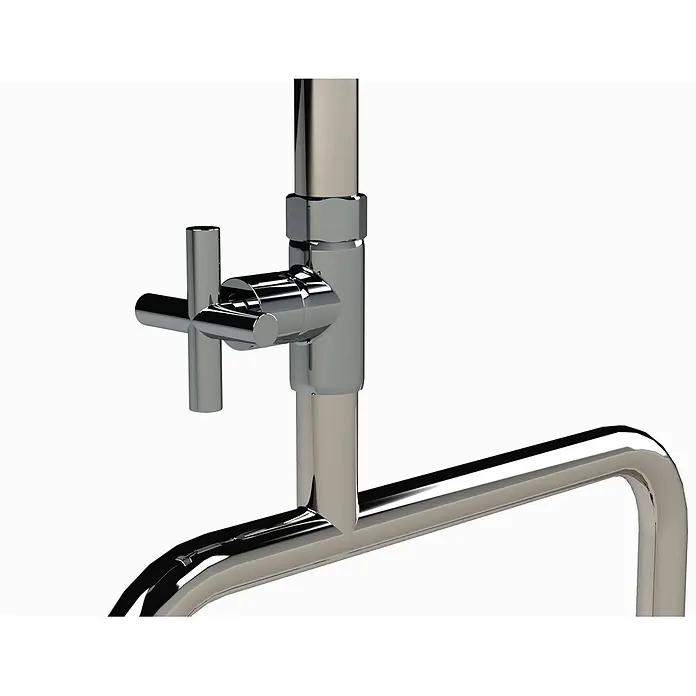 Ideal Eichenwald Pooldusche Modell 70 Gartendusche Pacific mit Erddornen - Edelstahl - Glänzende Chrom-Metall-Rohrarmatur mit Kreuzgriff-Ventil.