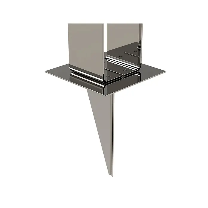 Ideal Eichenwald Pooldusche Kalt- & Warmwasser - Höhe: 0,01 m, Edelstahl - Glänzender Metallpfostenanker mit U-förmiger Halterung und spitzem Erdspieß.
