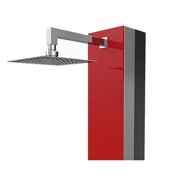 Ideal Eichenwald Pooldusche Modell 70 Solar Garten Glasdusche Saba Rot - Höhe: 0,01 m, Edelstahl - Rote und graue Duschsäule mit quadratischem Chrom-Regenduschkopf.