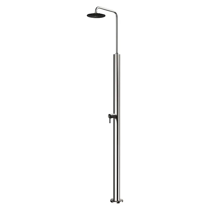 Ideal Eichenwald Pooldusche Modell 70 Gartendusche Romeo - Edelstahl - Freistehende Außendusche aus gebürstetem Edelstahl mit rundem Regenbrausekopf und Einhebelmischer.
