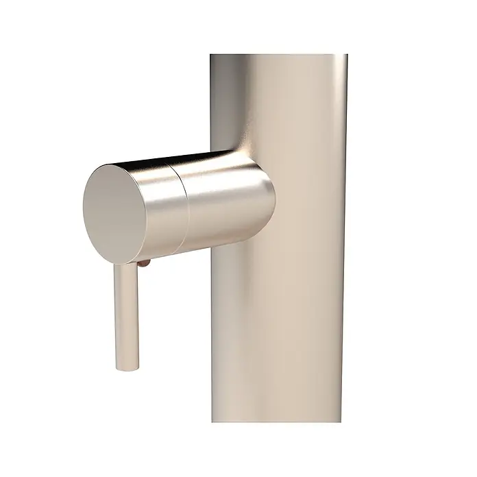 Ideal Eichenwald Pooldusche Modell 70 Gartendusche Romeo - Edelstahl - Zylindrischer Mischergriff aus gebürstetem Nickel mit einem Hebel, an einem vertikalen Rohr befestigt.