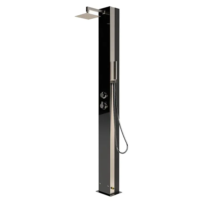 Ideal Eichenwald Pooldusche Modell 70 Solar Garten Glasdusche Kuba Schwarz - Höhe: 0,01 m, Edelstahl - Schlanke schwarze Edelstahl-Außendusche mit quadratischem Regenduschkopf, Handbrause und zwei Bedienknöpfen.