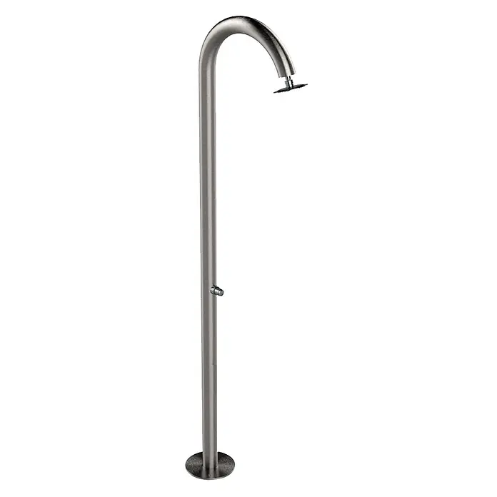 Ideal Eichenwald Pooldusche Modell 35 Gartendusche Nemo mit Piezo Taster - Edelstahl - Outdoor-Dusche aus gebürstetem Edelstahl mit gebogenem Kopf und Druckknopfhahn.