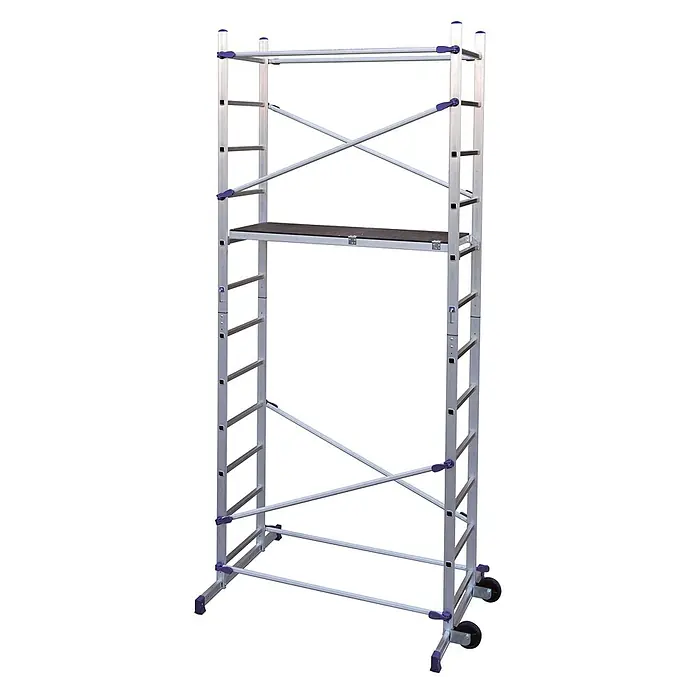 Facal Rollgerüst Heimwerkergerüst S100 CLIC - Arbeitshöhe: 4.360 m - Mobiles Aluminium-Rollgerüst mit dunkler Arbeitsplattform, Diagonalstreben und Rollen für leichte Bewegung.